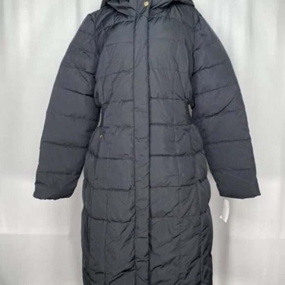 NEW COLE HAAN  Coat Black Size L Signature 40" Taffeta Full Zip Down Hooded - Picture 12 of 14